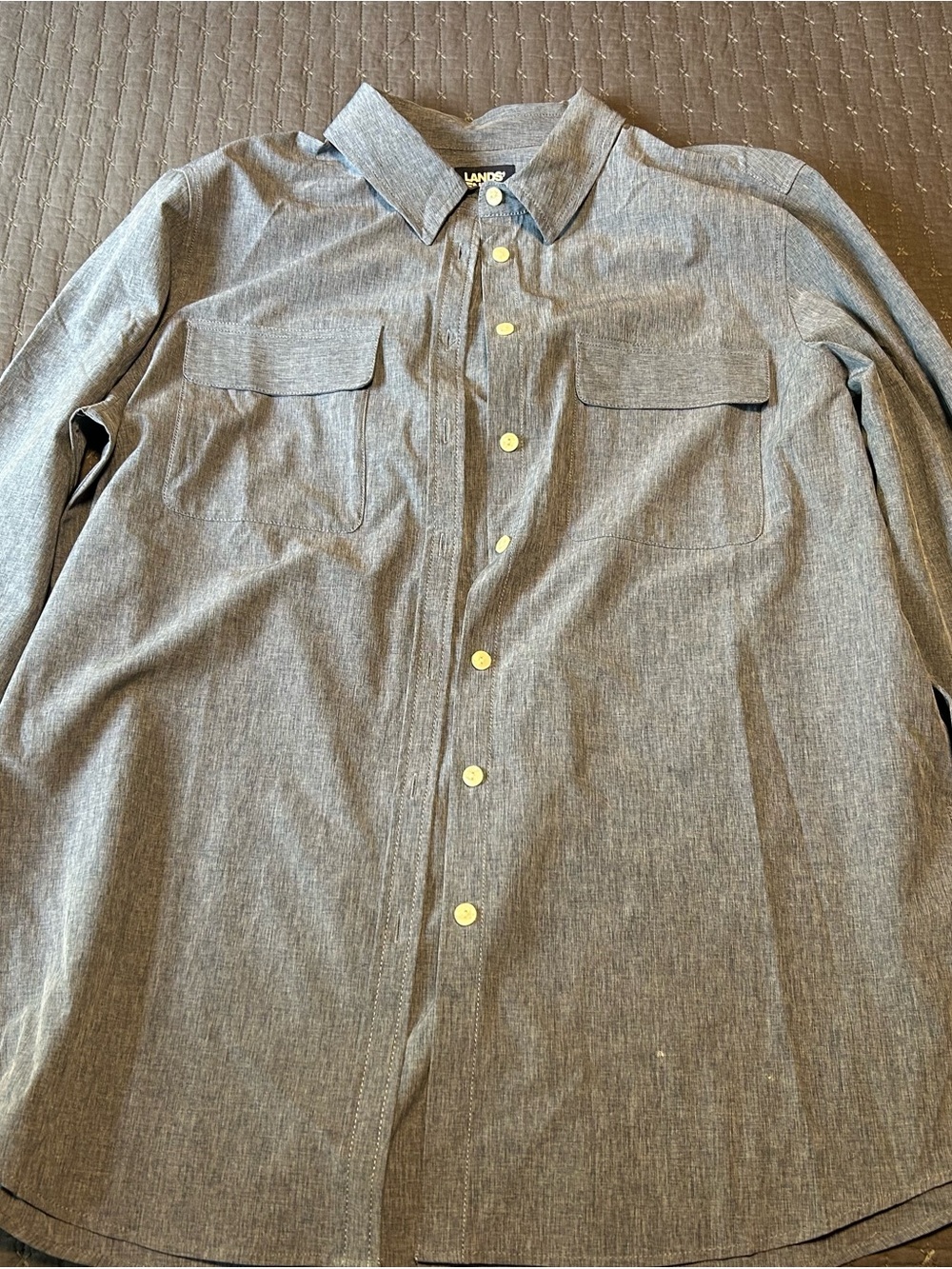 Lands' End Men's Gray Button-Front Casual Shirt